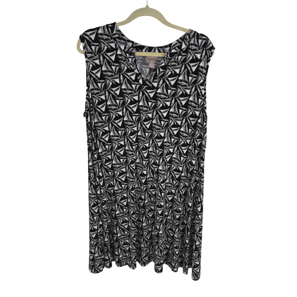 Chico's sz3 Tunic Dress XL Black White Sailboat Nautical Sleeveless V-Neck‎